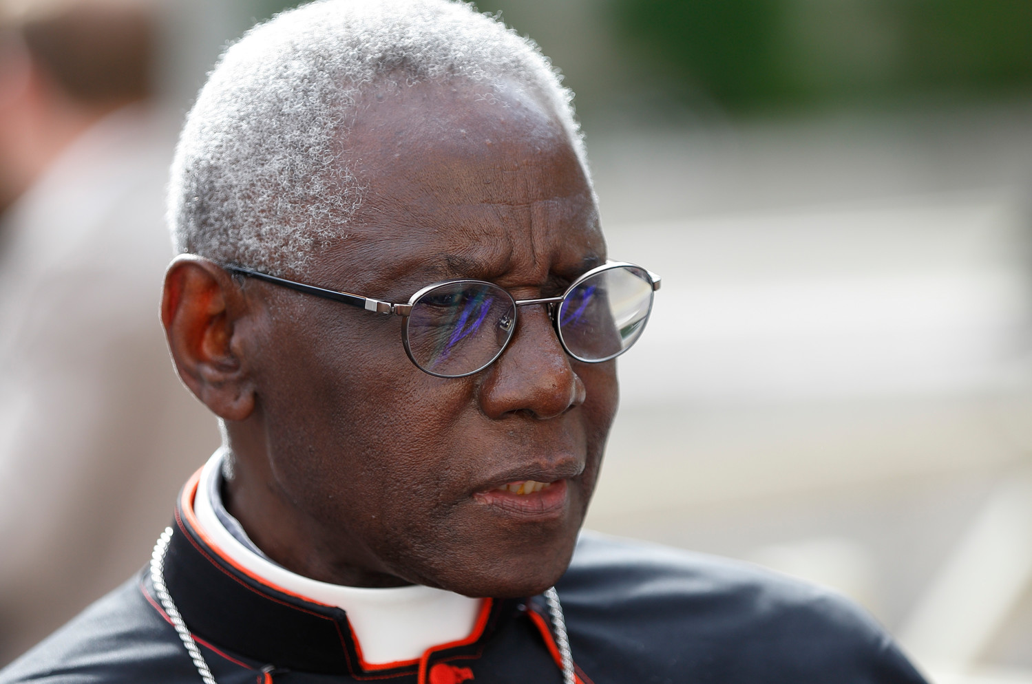 Cardinal Robert Sarah, prefect of the Congregation for Divine Worship and the Sacraments, is pictured after a session of the Synod of Bishops on young people, the faith and vocational discernment at the Vatican Oct. 16. Cardinal Sarah told the synod that just because some young people disagree with Catholic morality does not mean the Church’s teachings are unclear or should change.